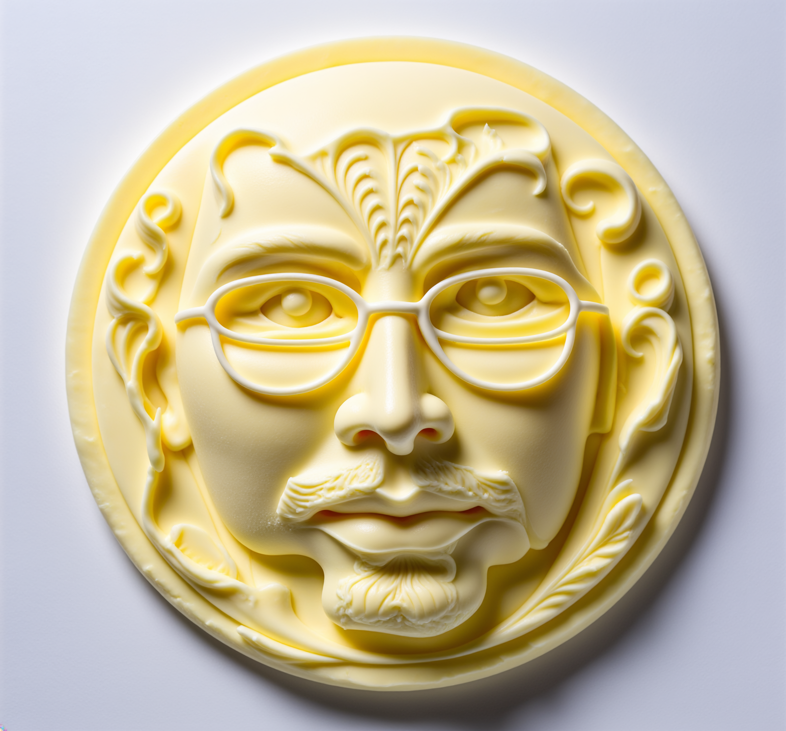 Firefly_ butter sculpture of THE FACE, with glasses, caustic light patter 634131